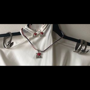 Hallmark creations new USA necklace/earrings set/two used cuffs